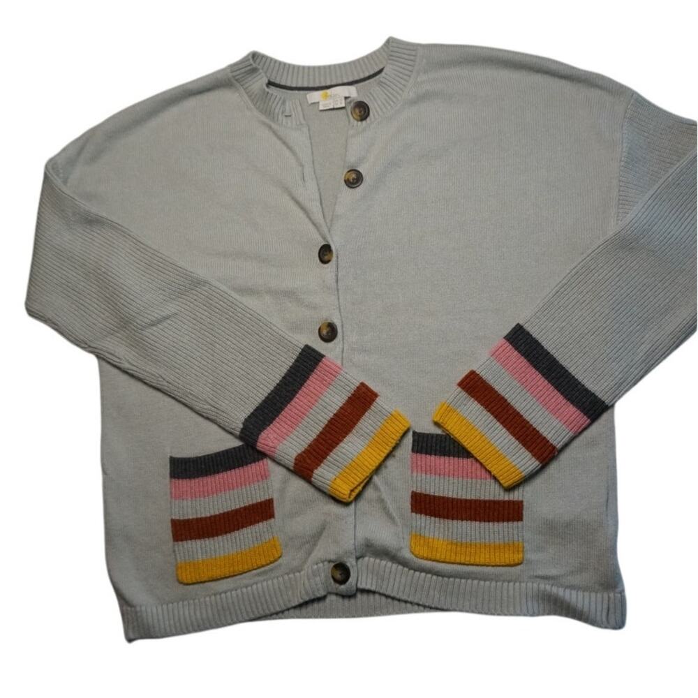 Chic Boden Grey Striped Button-Up Sweater - Cozy & Stylish!